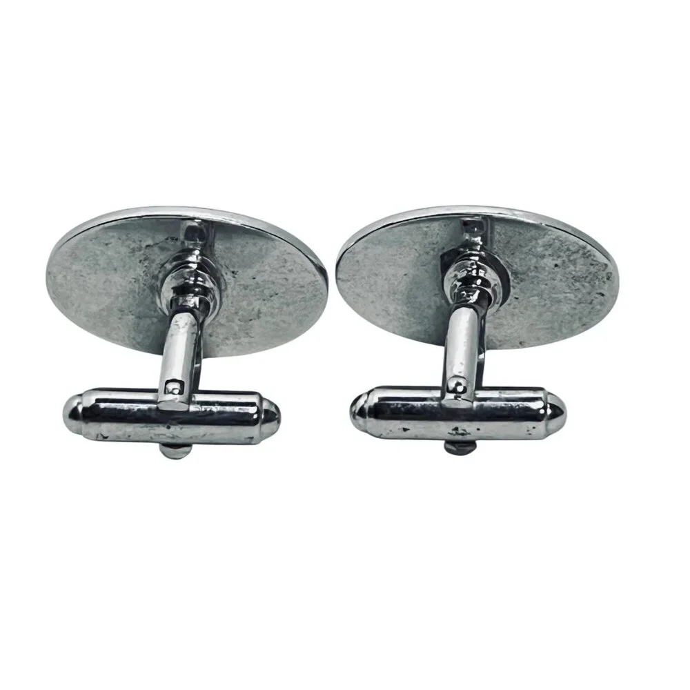 Vintage Heavy Oval Silver Tone Textured & Etched Paisley Cufflinks (5912) - Picture 4 of 4